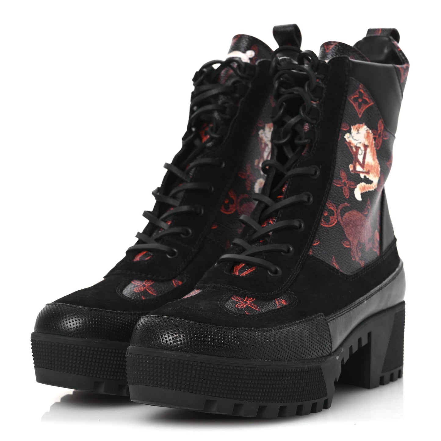 Suede Calfskin Catogram Laureate Platform Desert Boots 42 Black Marron