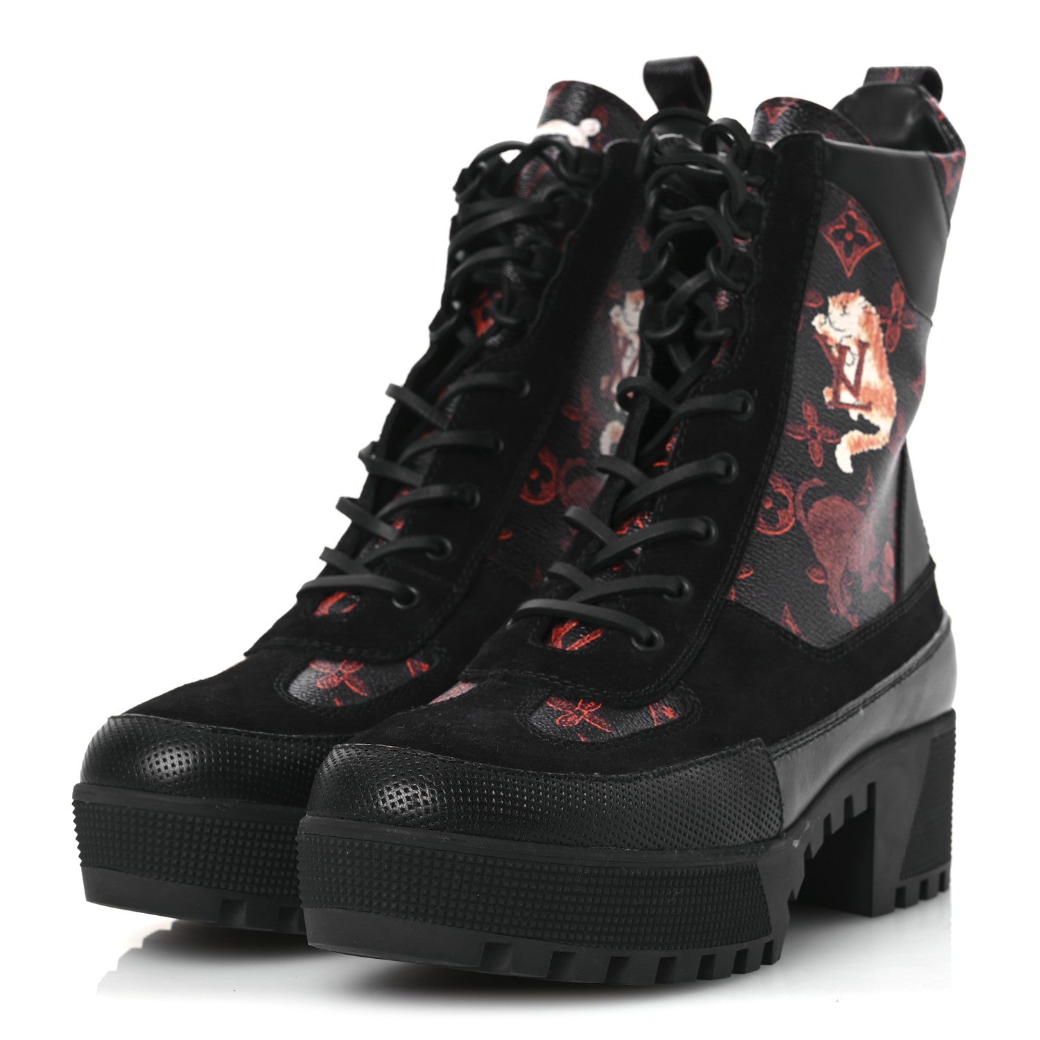 Louis Vuitton Suede Calfskin Catogram Laureate Platform Desert Boots 42 Black Marron 4 of 14