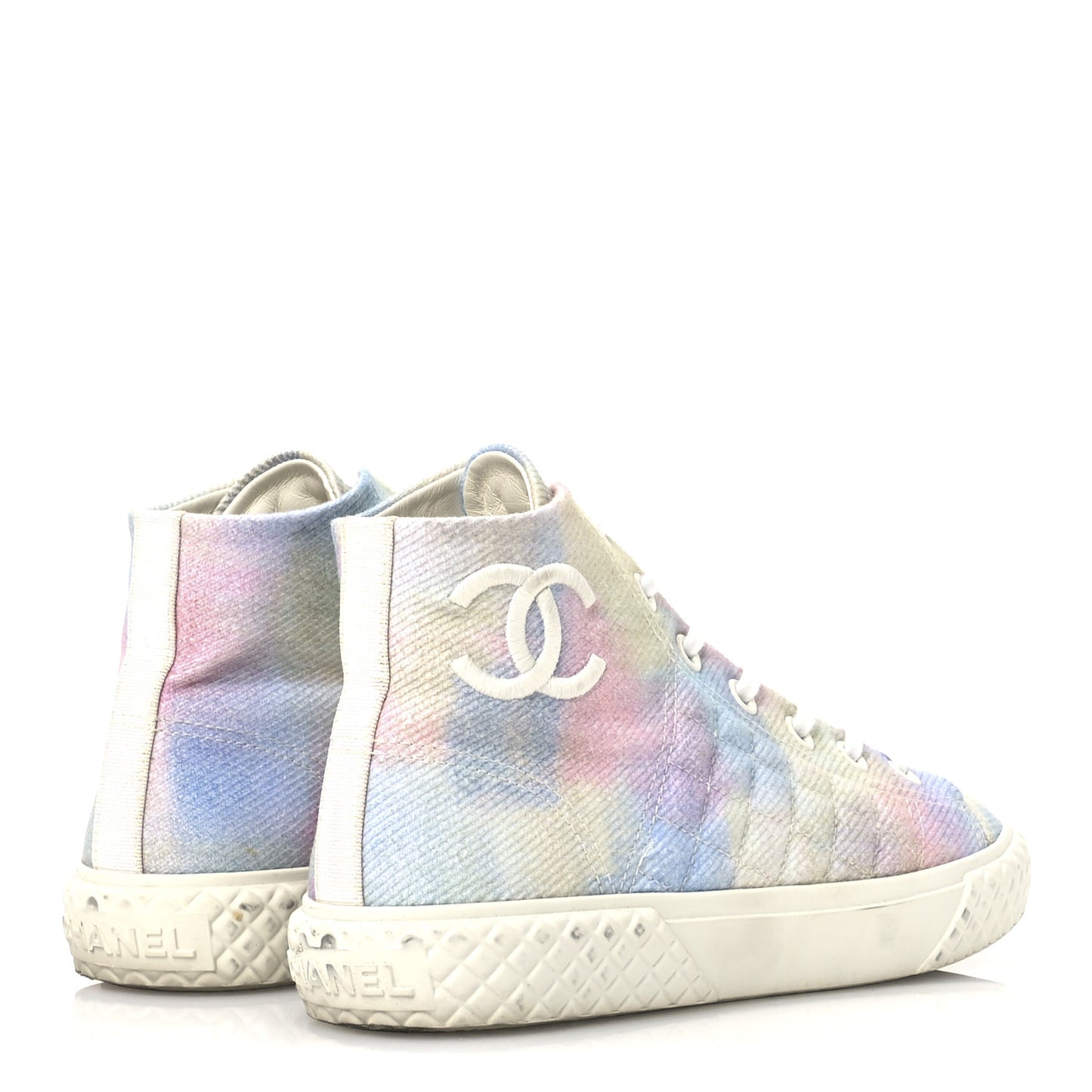 Printed Fabric Quilted High Top Sneakers 38 Green Pink Blue White
