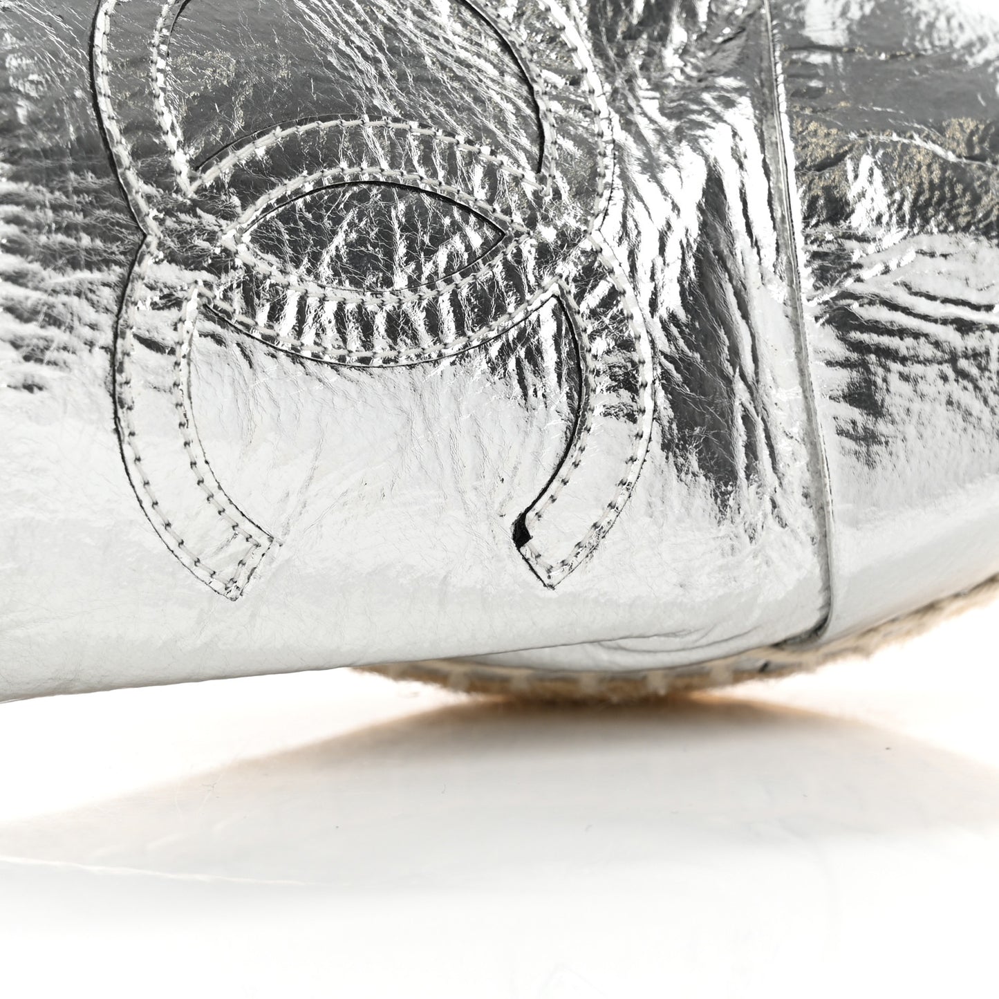 Laminated Goatskin CC Espadrilles 37 Silver