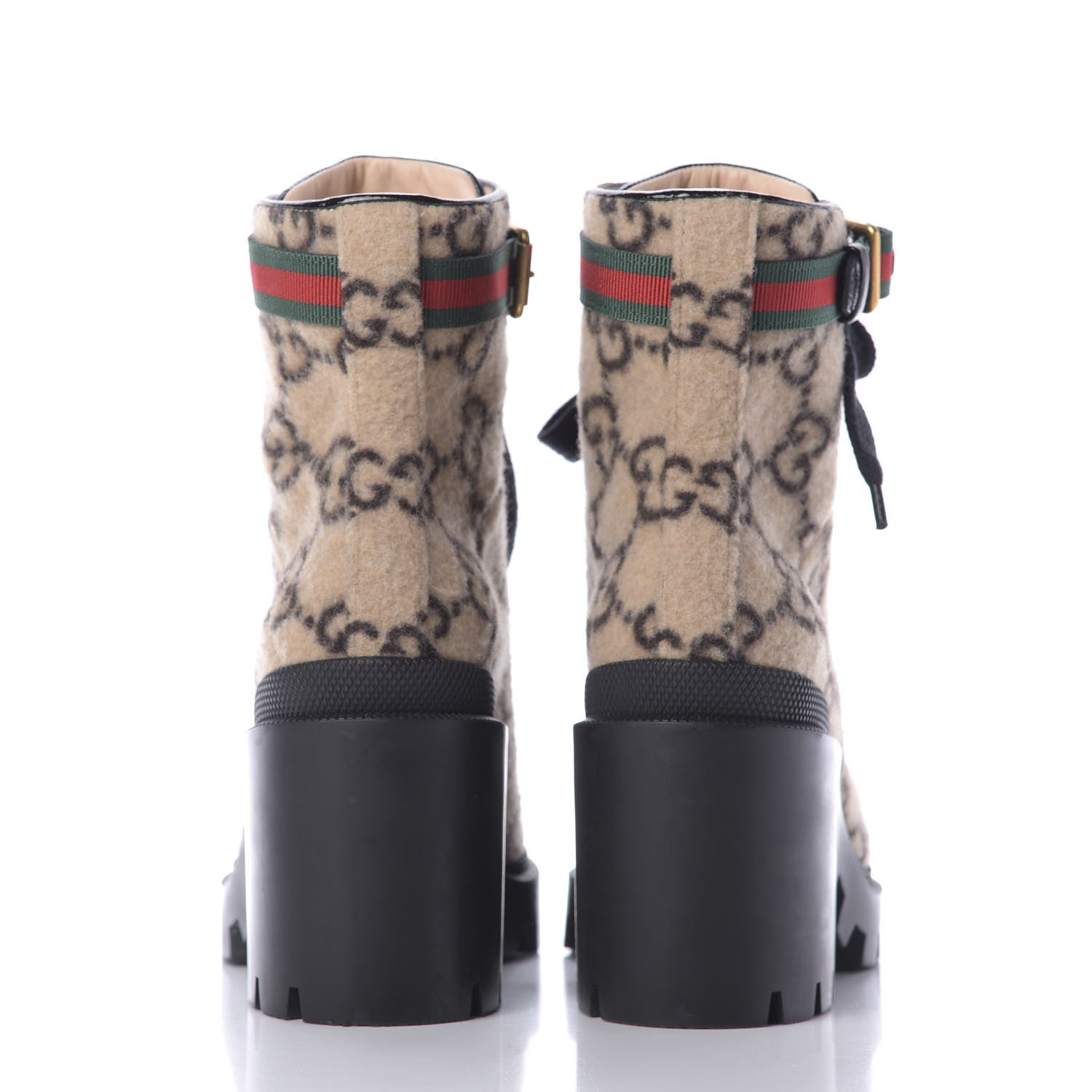 Gucci Covered Wool GG Monogram Womens Lace Up Combat Ankle Boots 36 Beige Ebony Black 5 of 10