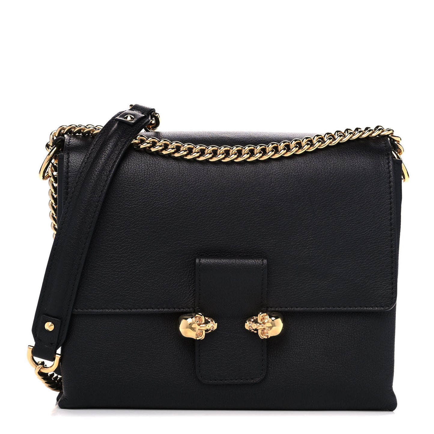 Calfskin Small Twin Skull Chain Crossbody Black