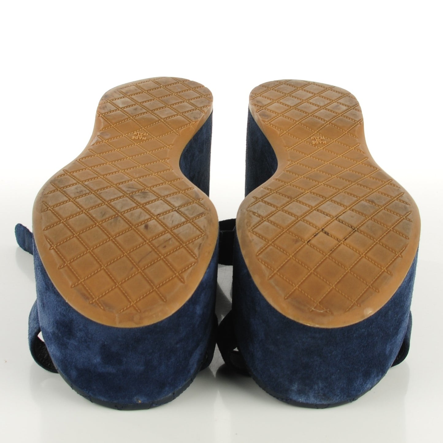 Suede Calfskin Platform Wedge Sandals 37 Blue