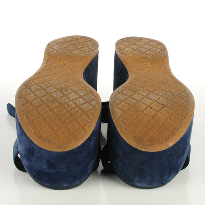 Chanel Suede Calfskin Platform Wedge Sandals 37 Blue 6 of 6