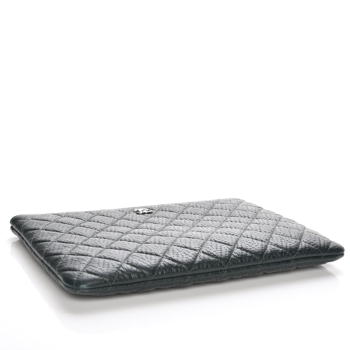 Woven Lambskin Quilted Medium Cosmetic Case Green