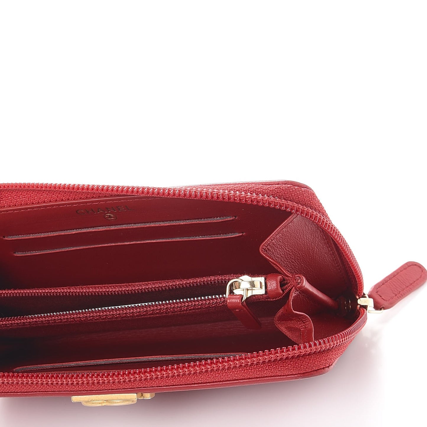 Caviar Quilted Small Boy Zip Around Wallet Dark Red