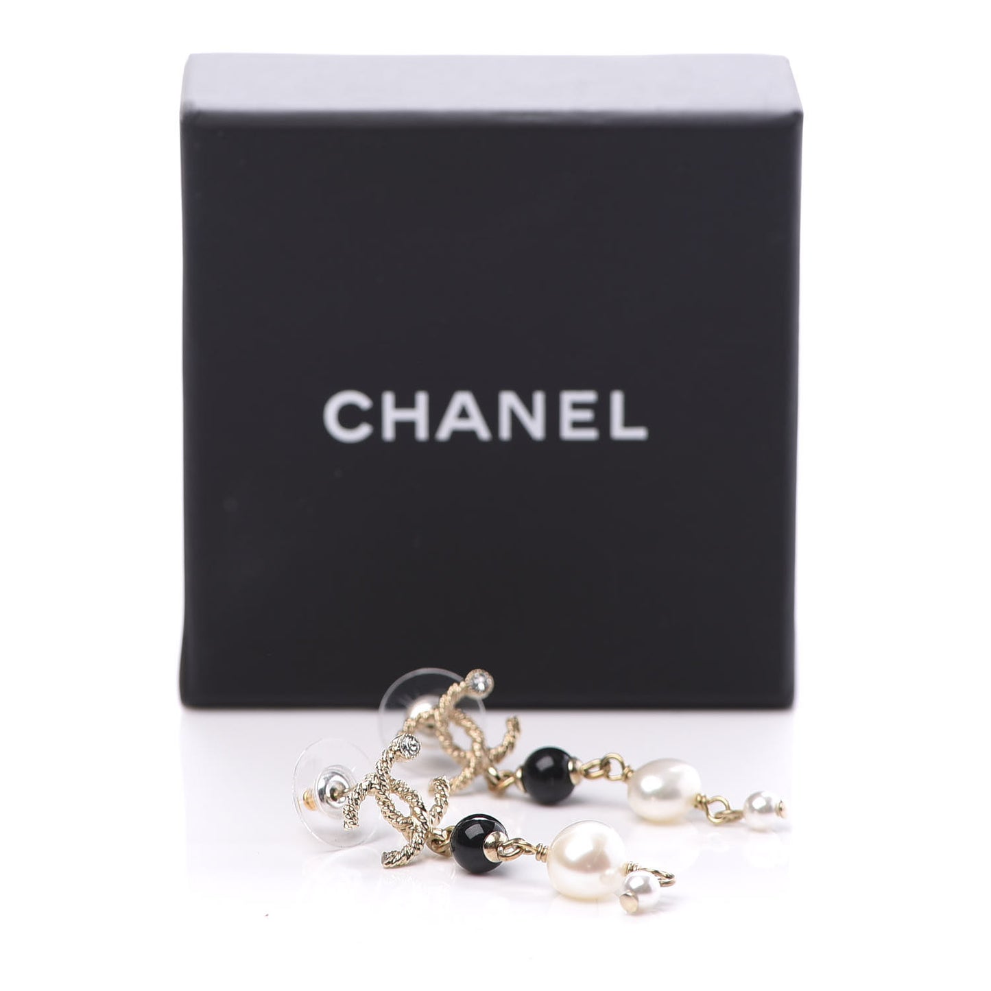 Pearl Bead Crystal CC Byzantine Drop Earrings Black Gold