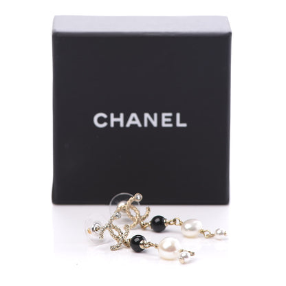 Chanel Pearl Bead Crystal CC Byzantine Drop Earrings Black Gold 5 of 5