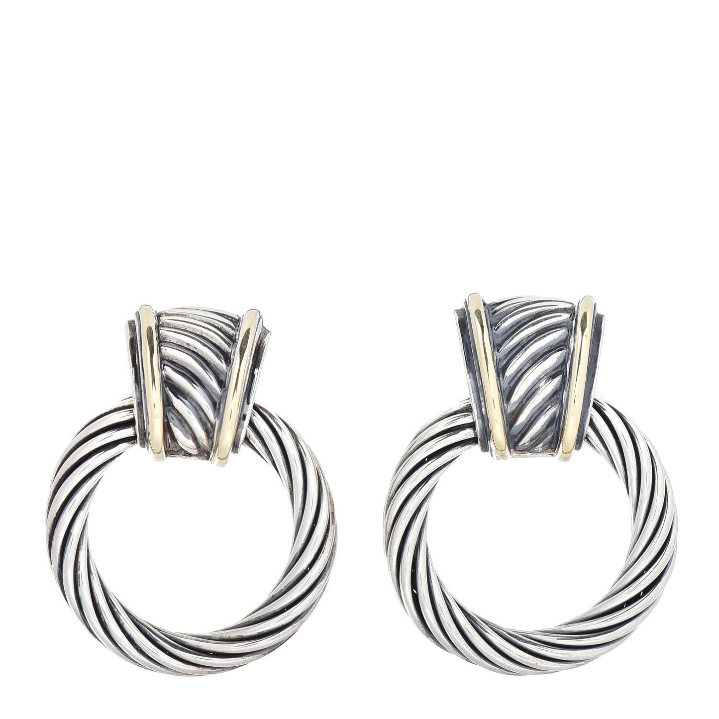 Sterling Silver 14K Yellow Gold Door Knocker Cable Earrings