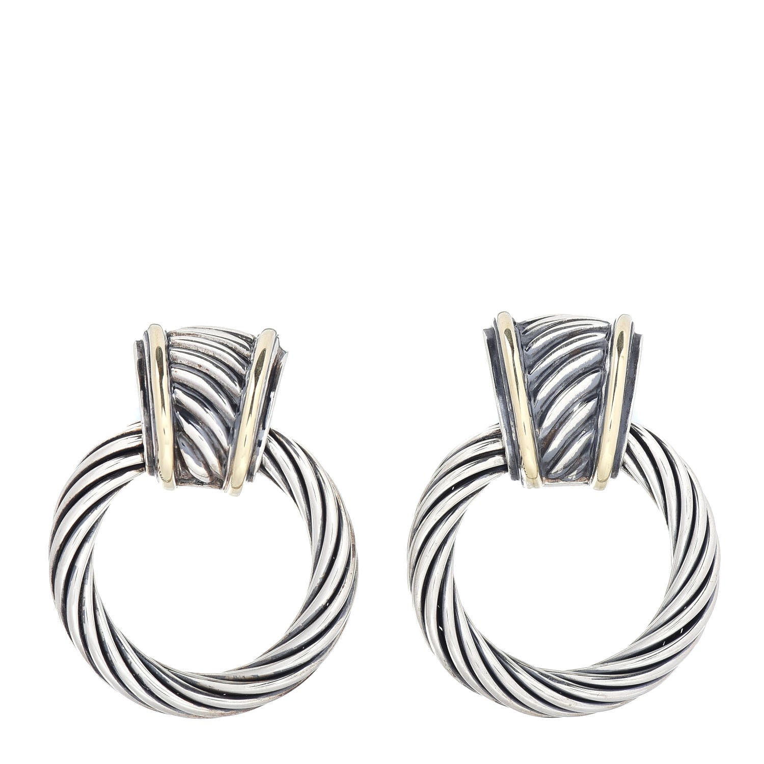 David Yurman Sterling Silver 14K Yellow Gold Door Knocker Cable Earrings 1 of 4