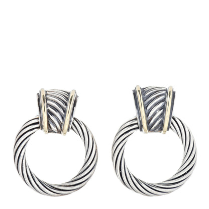 David Yurman Sterling Silver 14K Yellow Gold Door Knocker Cable Earrings 1 of 4
