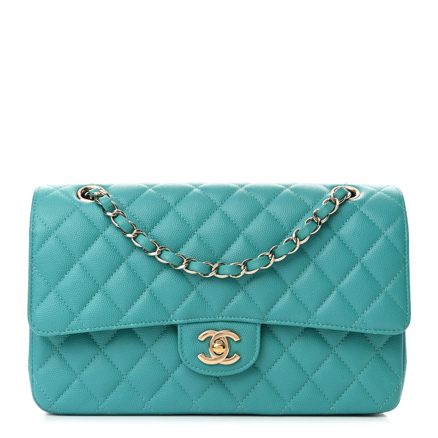 Chanel Caviar Quilted Medium Double Flap Turquoise 1 of 11