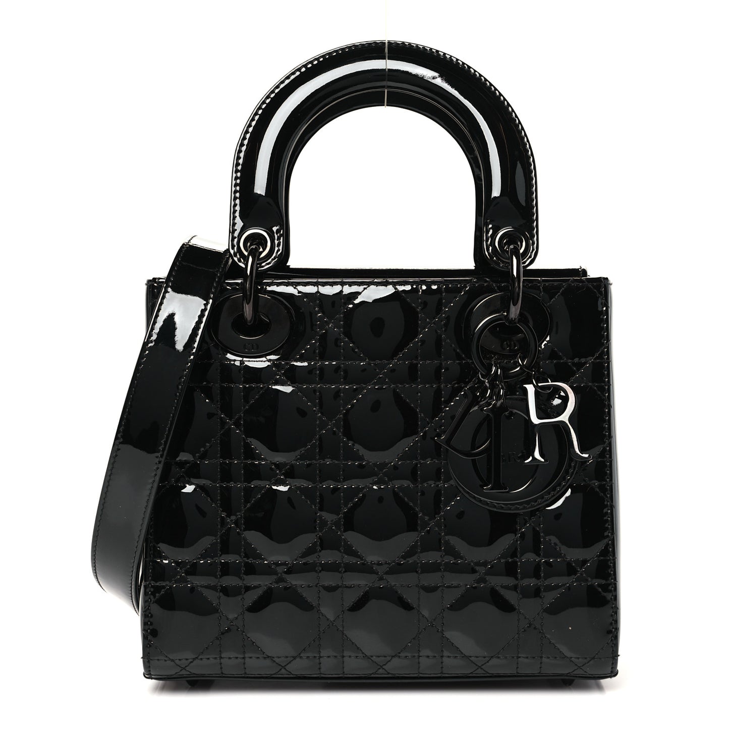 Ultraglossy Patent Cannage Small Lady Dior Black