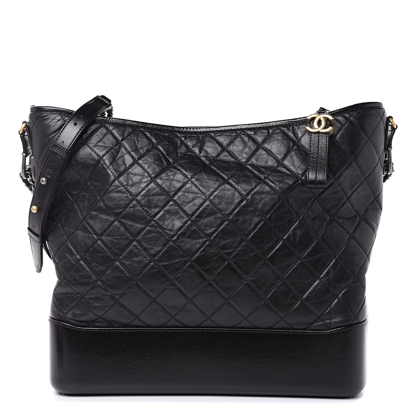 Aged Calfskin Quilted Maxi Gabrielle Hobo Black