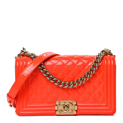 Chanel Patent Quilted Medium Boy Flap Orange 1 of 11