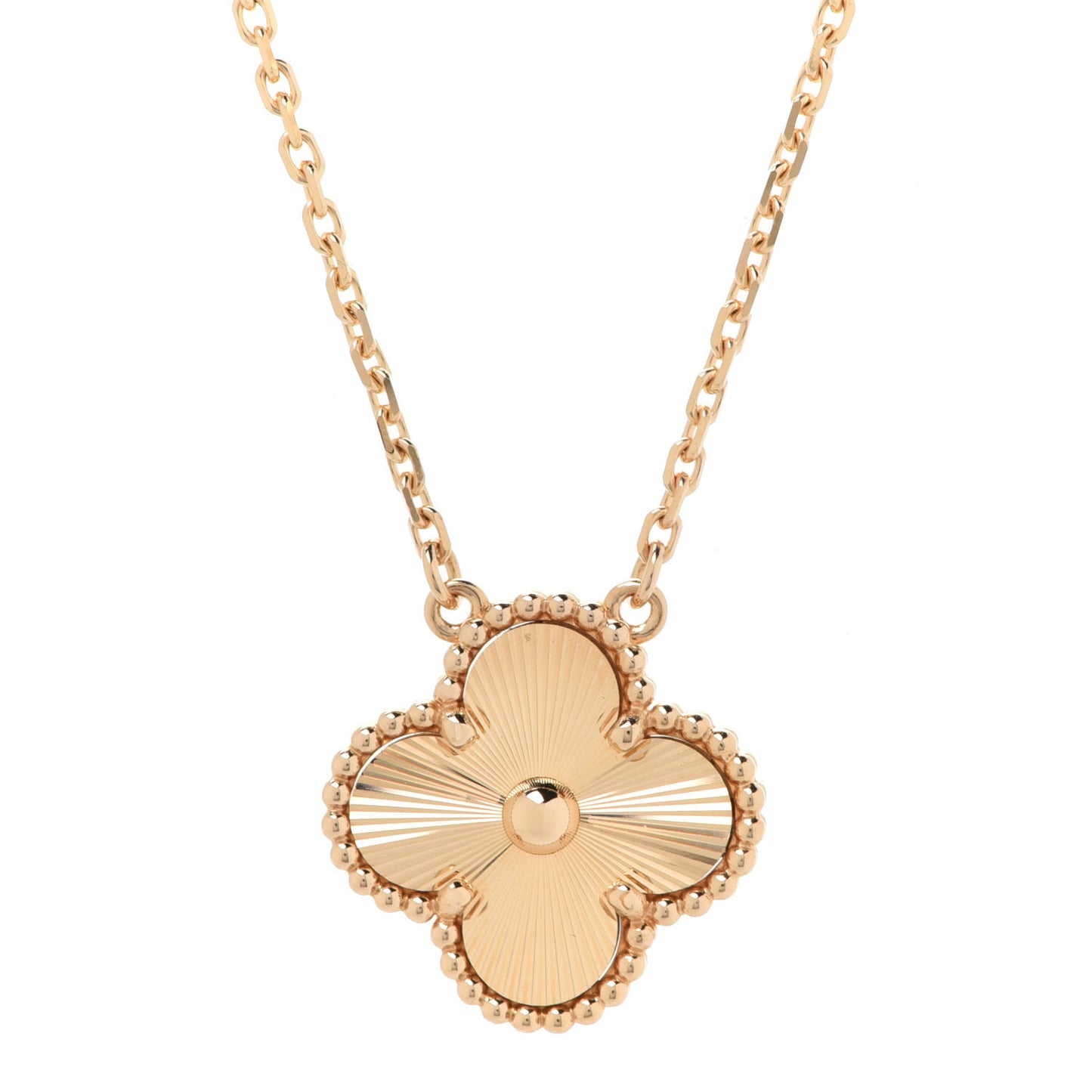 18K Yellow Gold Guilloche Vintage Alhambra Pendant Necklace