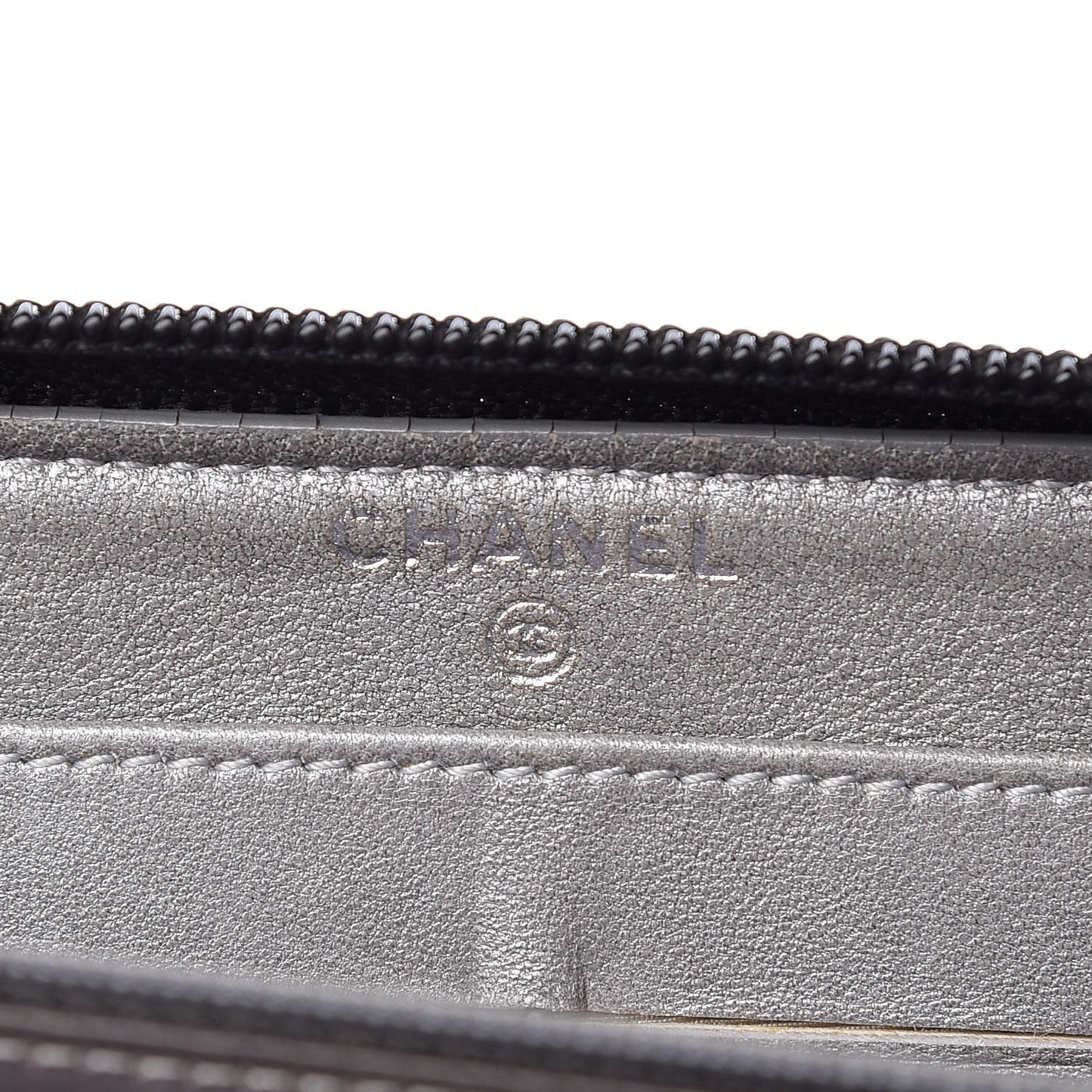 Lambskin Camellia Embossed Large Zip Around Gusset Wallet Black