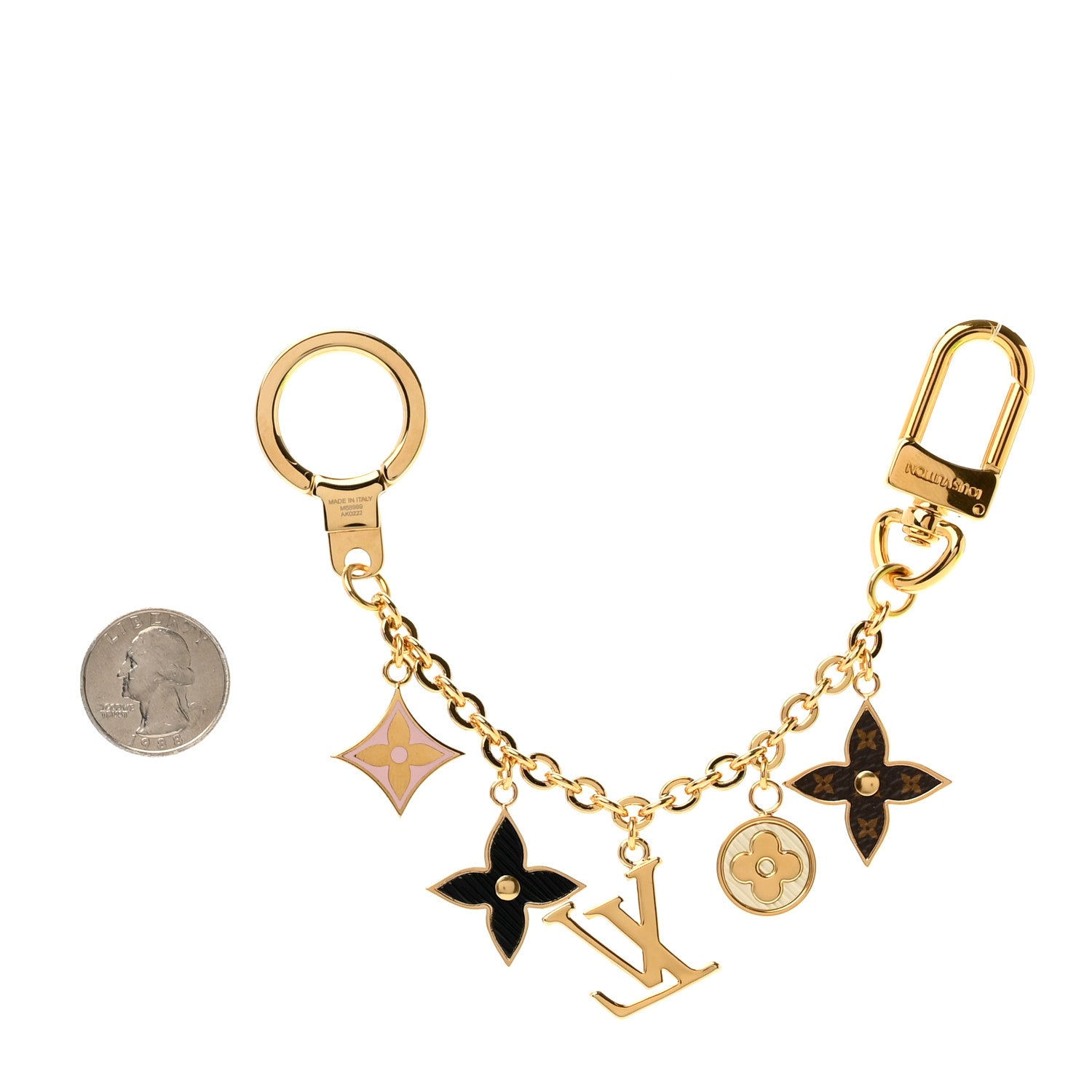 Louis Vuitton Brass Enamel Fleur De Monogram Bag Charm Chain Gold 2 of 3