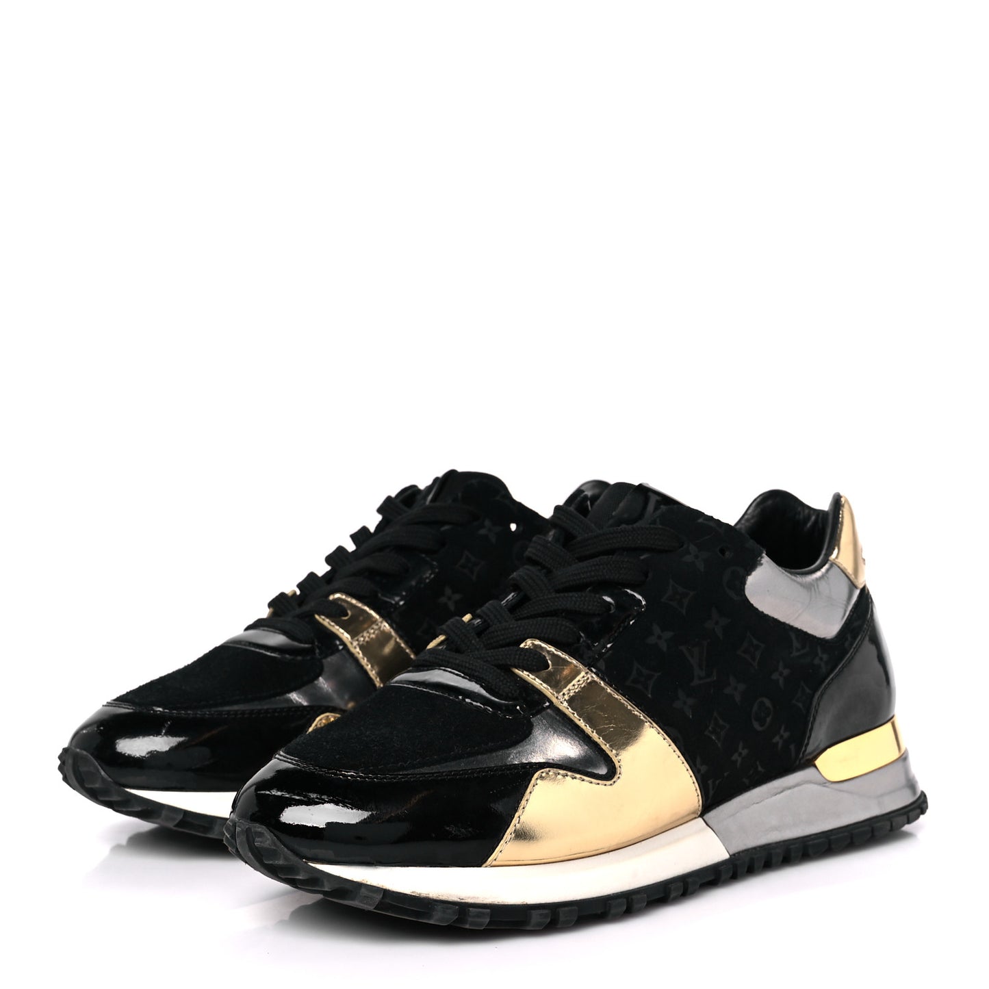 Suede Monogram Run Away Sneakers 36  Black Gold Silver