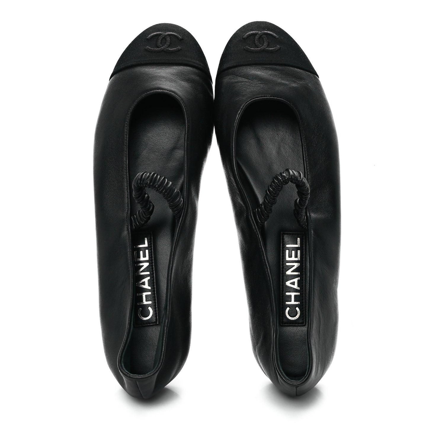 Lambskin Grosgrain Cap Toe CC Ballerina Flats With Leg Warmers 38.5 Black