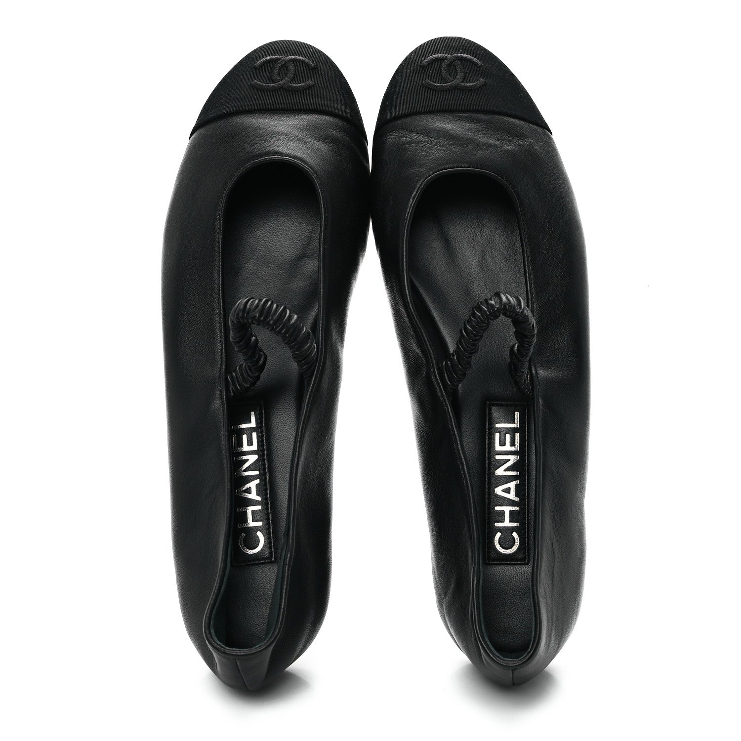 Chanel Lambskin Grosgrain Cap Toe CC Ballerina Flats With Leg Warmers 38.5 Black 3 of 10