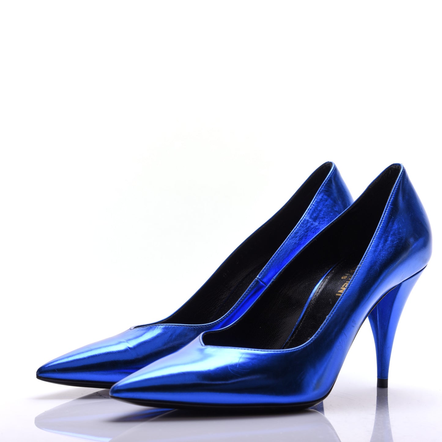 Metallic Calfskin Kiki 85 Pumps 37 Blue