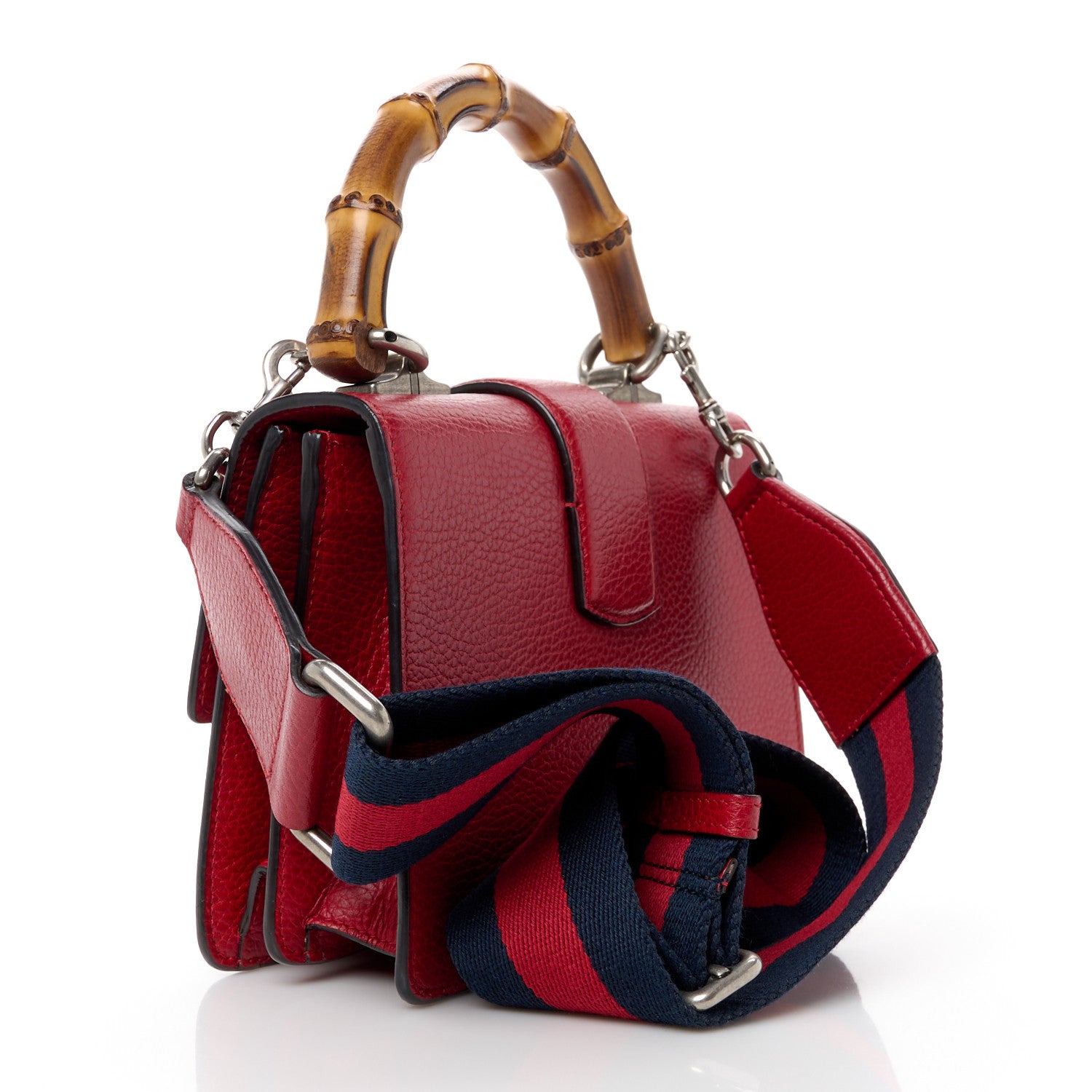 Gucci Dollar Calfskin Crystal Web Mini Dionysus Bamboo Top Handle Bag Hibiscus Red 3 of 13