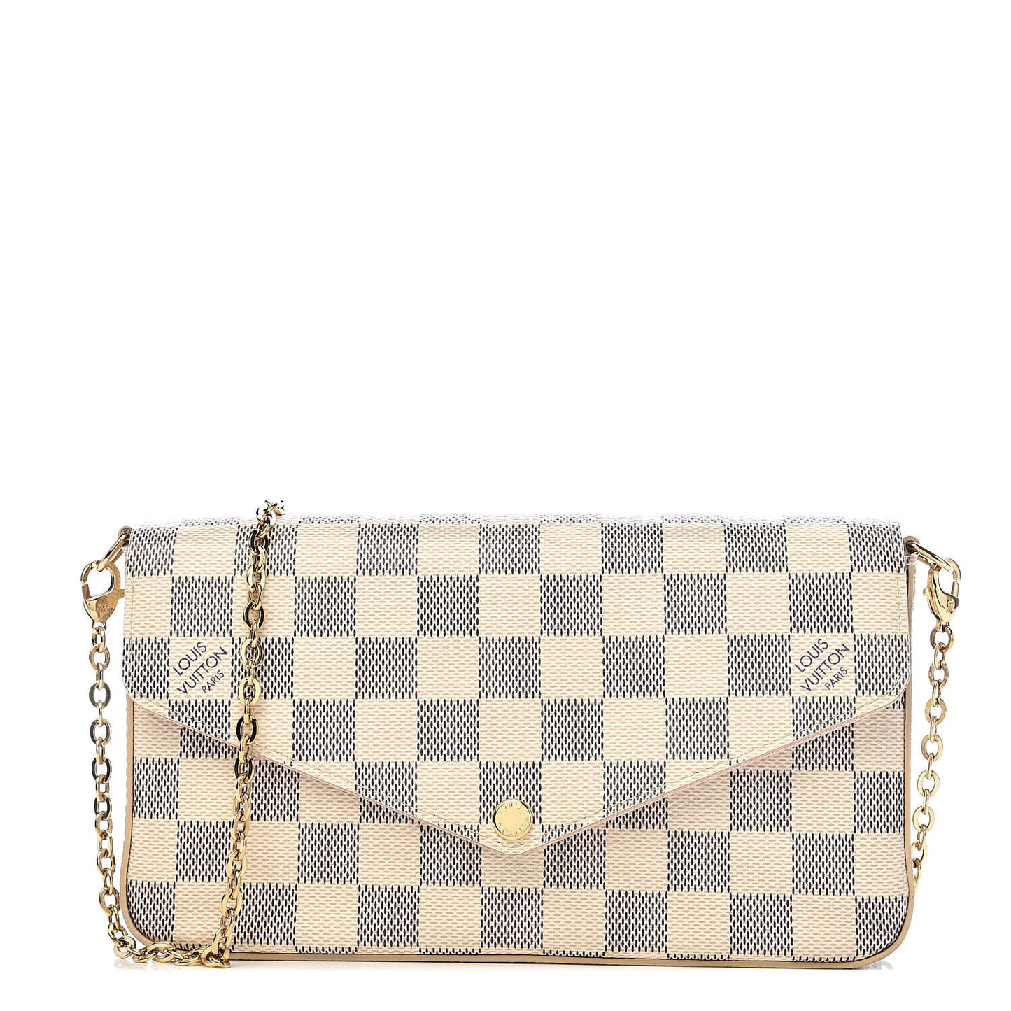 Damier Azur Pochette Felicie Chain Wallet Rose Ballerine