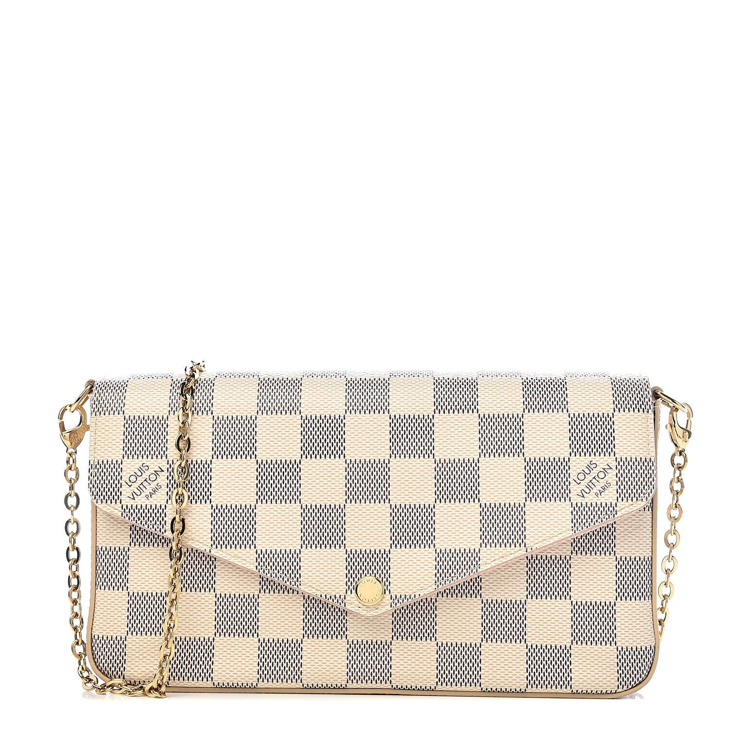 Louis Vuitton Damier Azur Pochette Felicie Chain Wallet Rose Ballerine 1 of 12