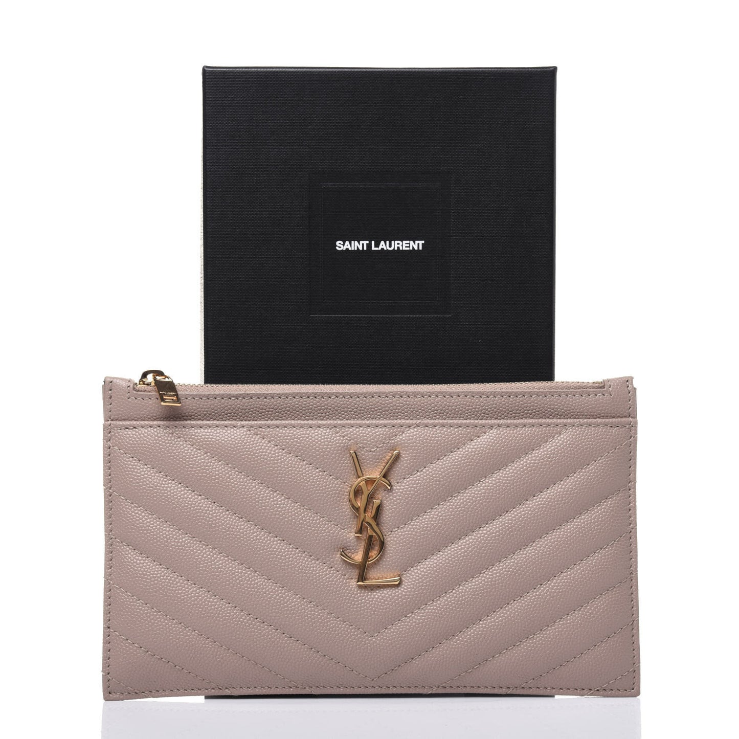 Grain De Poudre Chevron Monogram Bill Pouch Dark Beige