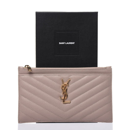 Saint Laurent Grain De Poudre Chevron Monogram Bill Pouch Dark Beige 11 of 11
