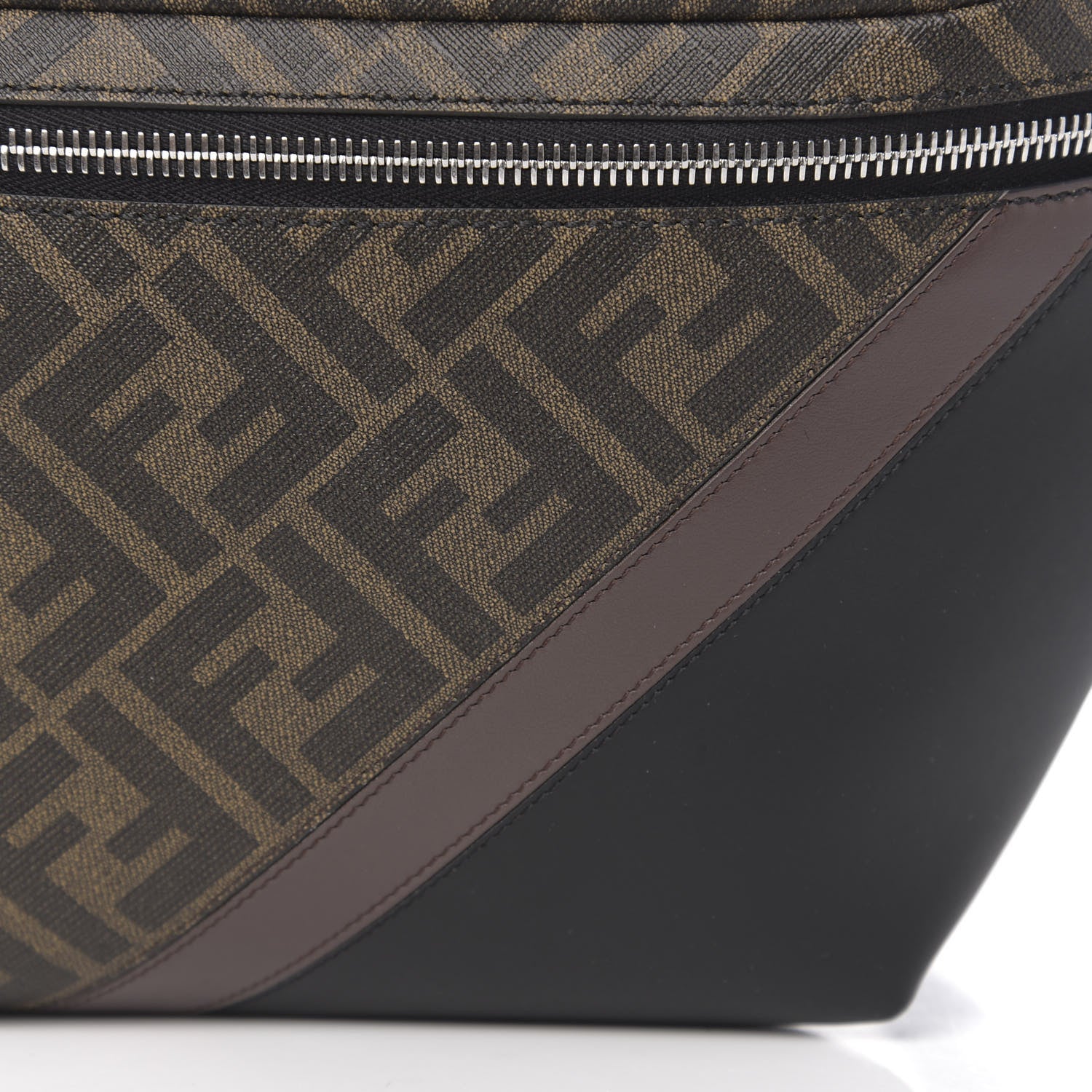 Fendi Glazed Fabric Vitello Liberty FF 1974 Diagonal Belt Bag Tobacco Moresco Black 9 of 9