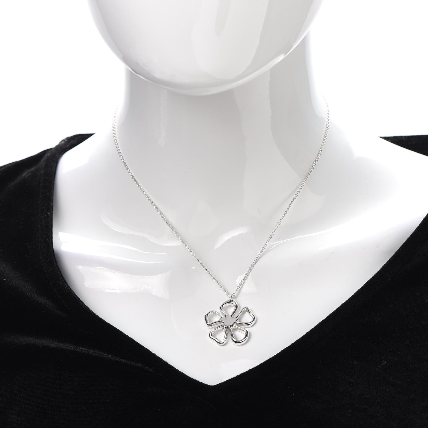 Tiffany Sterling Silver Open Flower Pendant Necklace 2 of 5