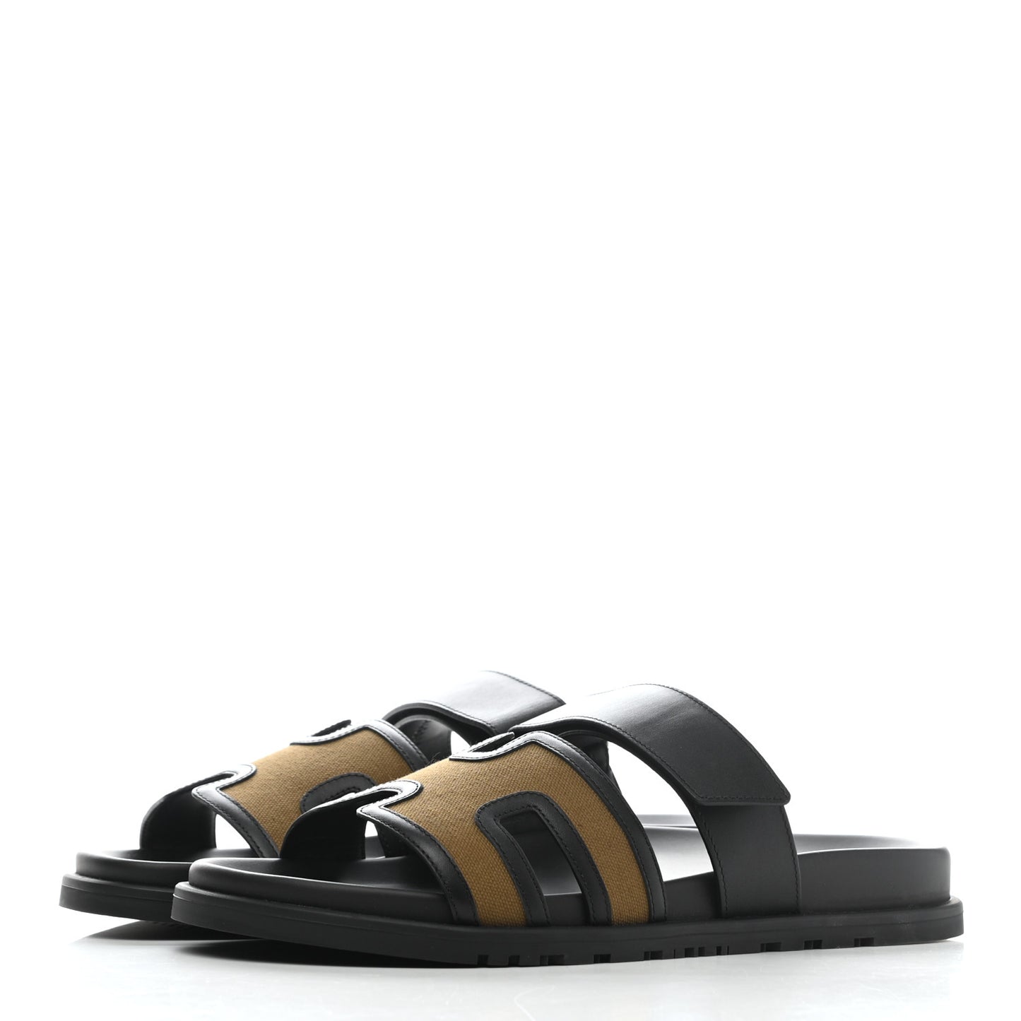 Canvas Calfskin Mens Chypre Sandals 44 Kaki Black