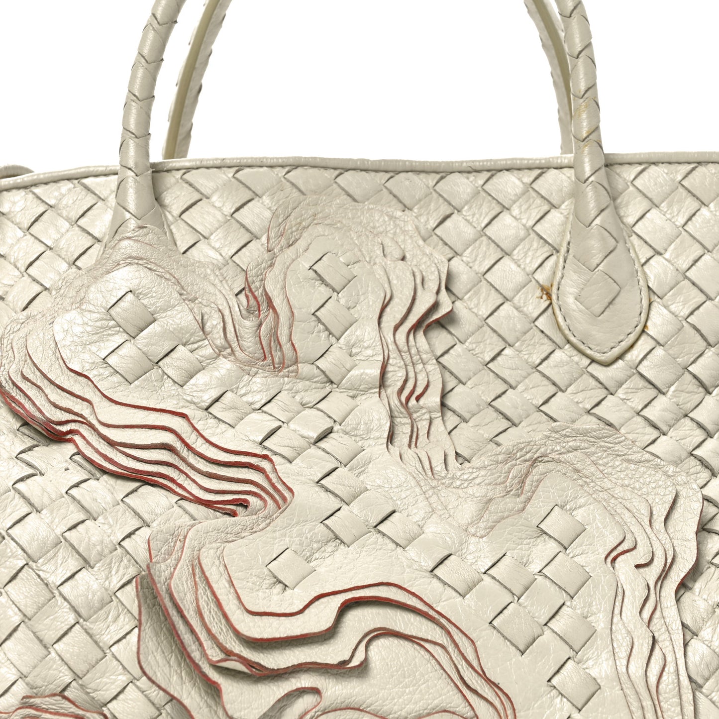 Nappa Intrecciato Embroidered Trim Tote Marmo