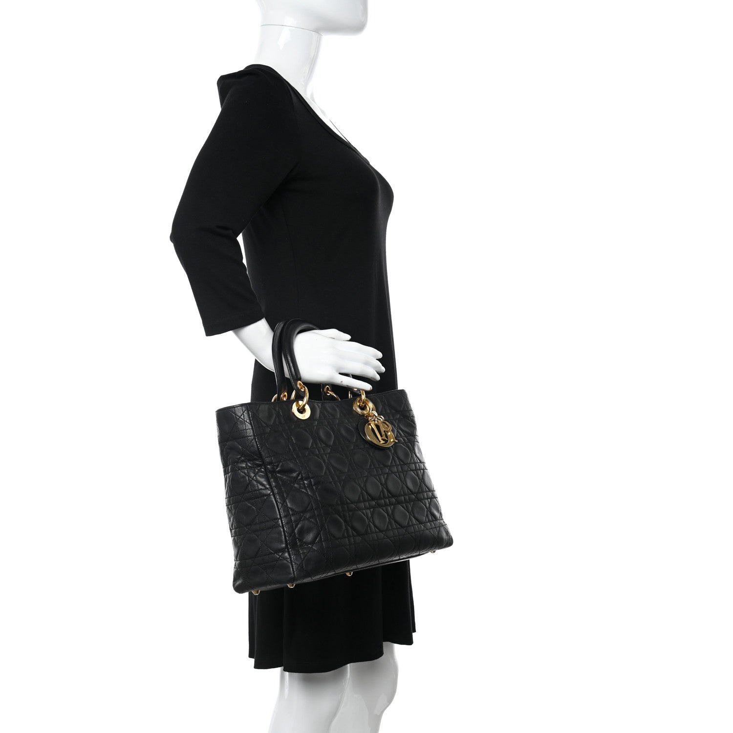 Christian Dior Lambskin Cannage Large Lady Dior Black 2 of 11