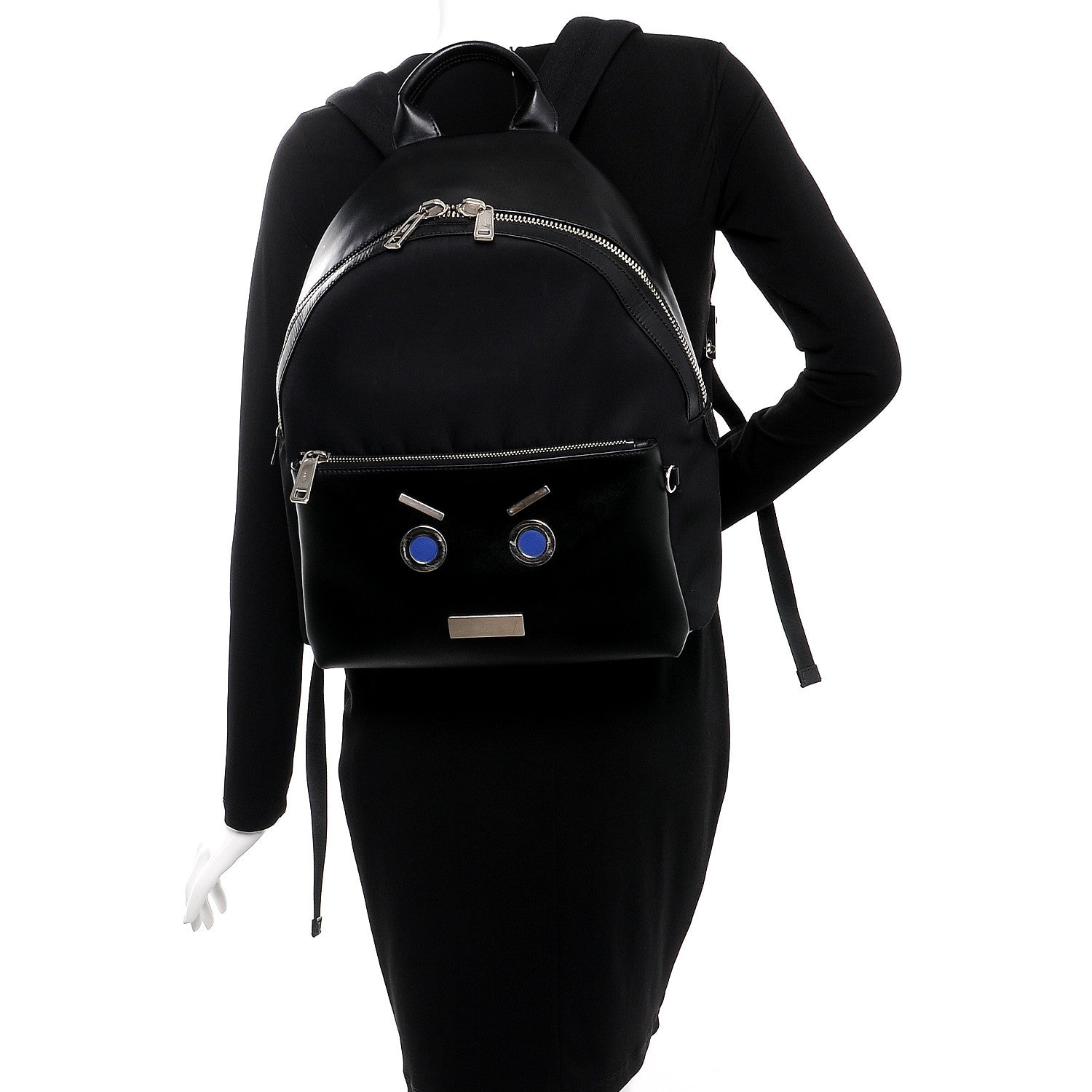 Fendi Nylon Vitello Liberty Face No Words Backpack Black 2 of 16