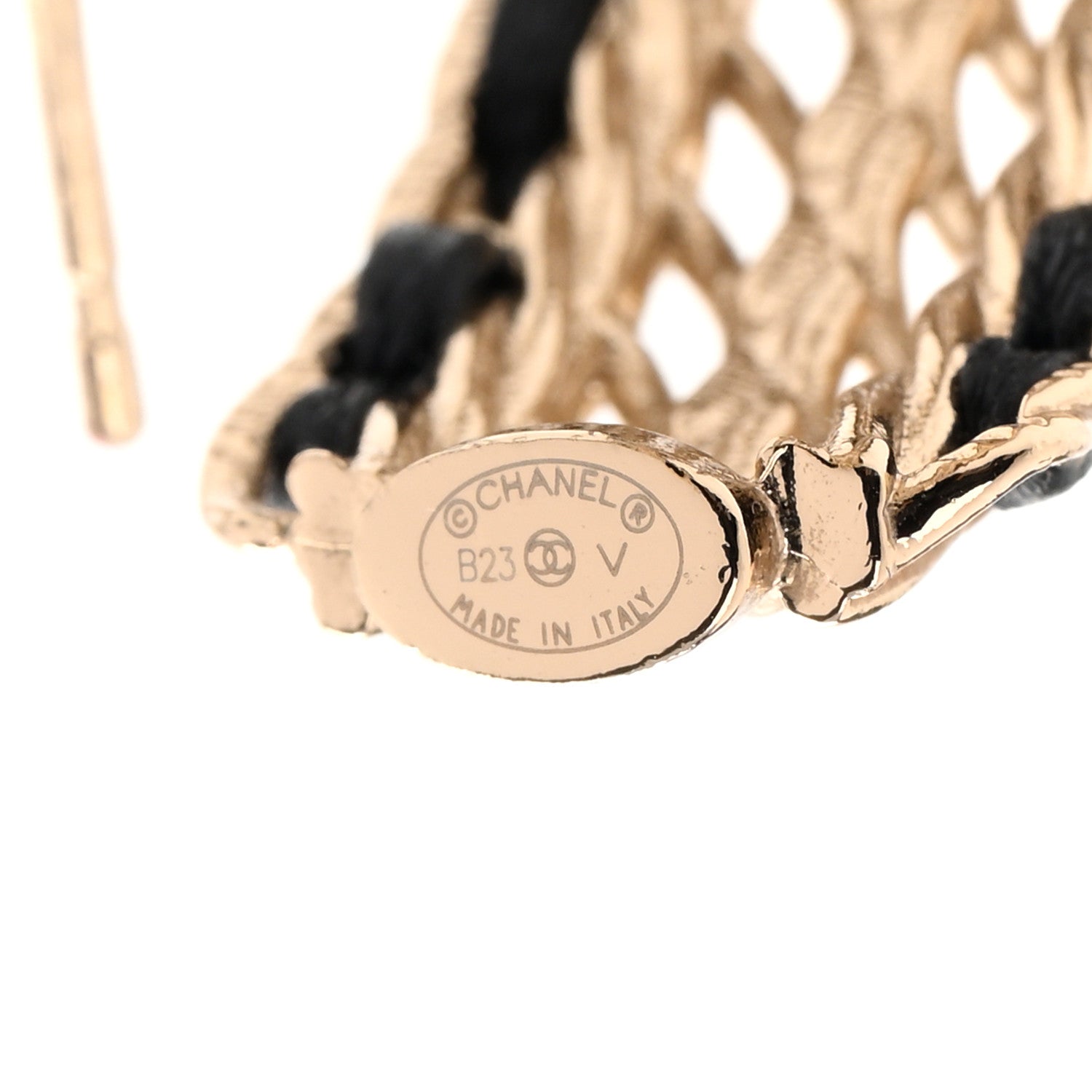 Chanel Crystal Lambskin CC Double Chain Hoop Earrings Gold Black 4 of 5