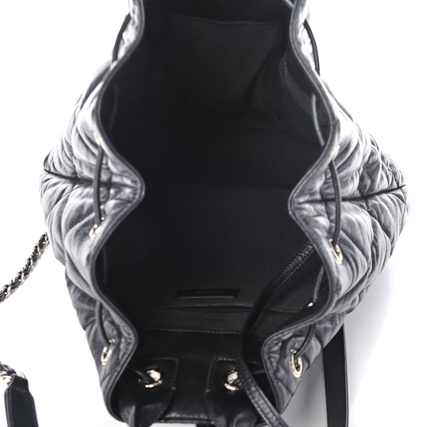 Lambskin Quilted Drawstring Backpack Black