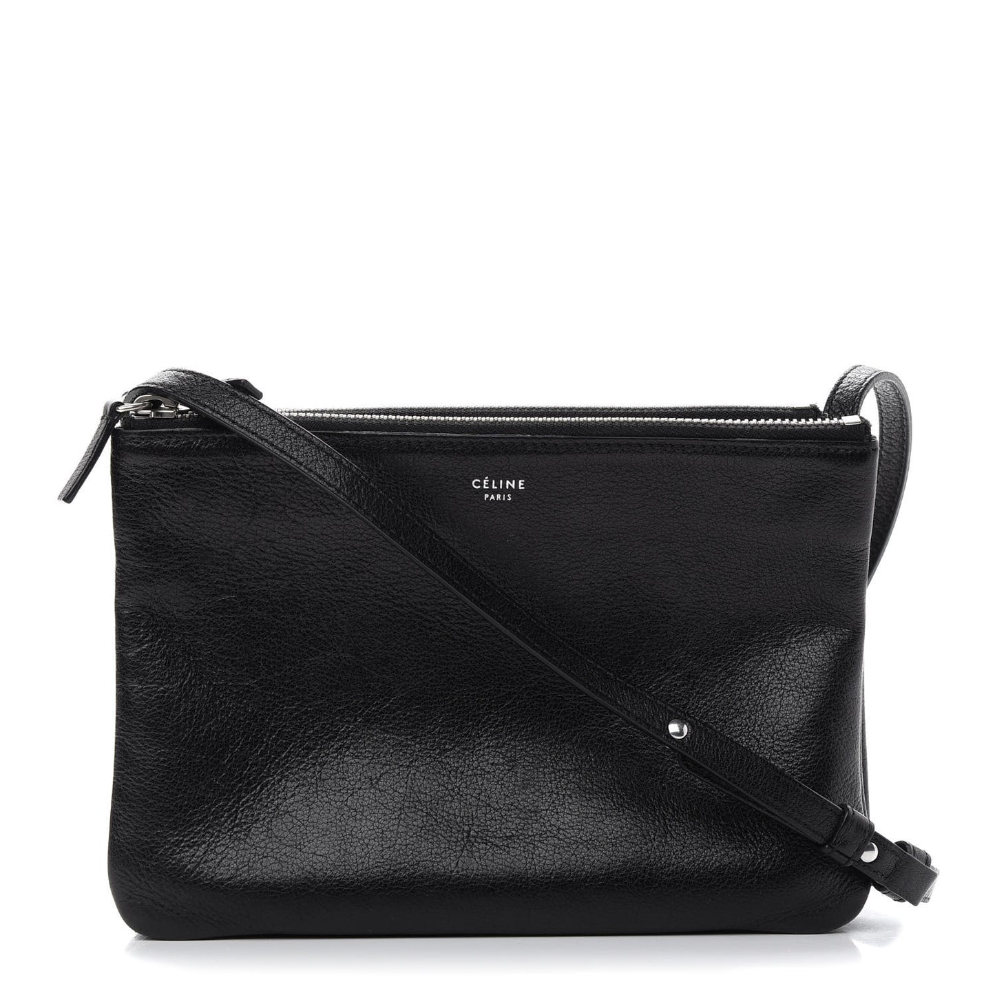 Shiny Textured Calfskin Small Trio Crossbody Bag Black