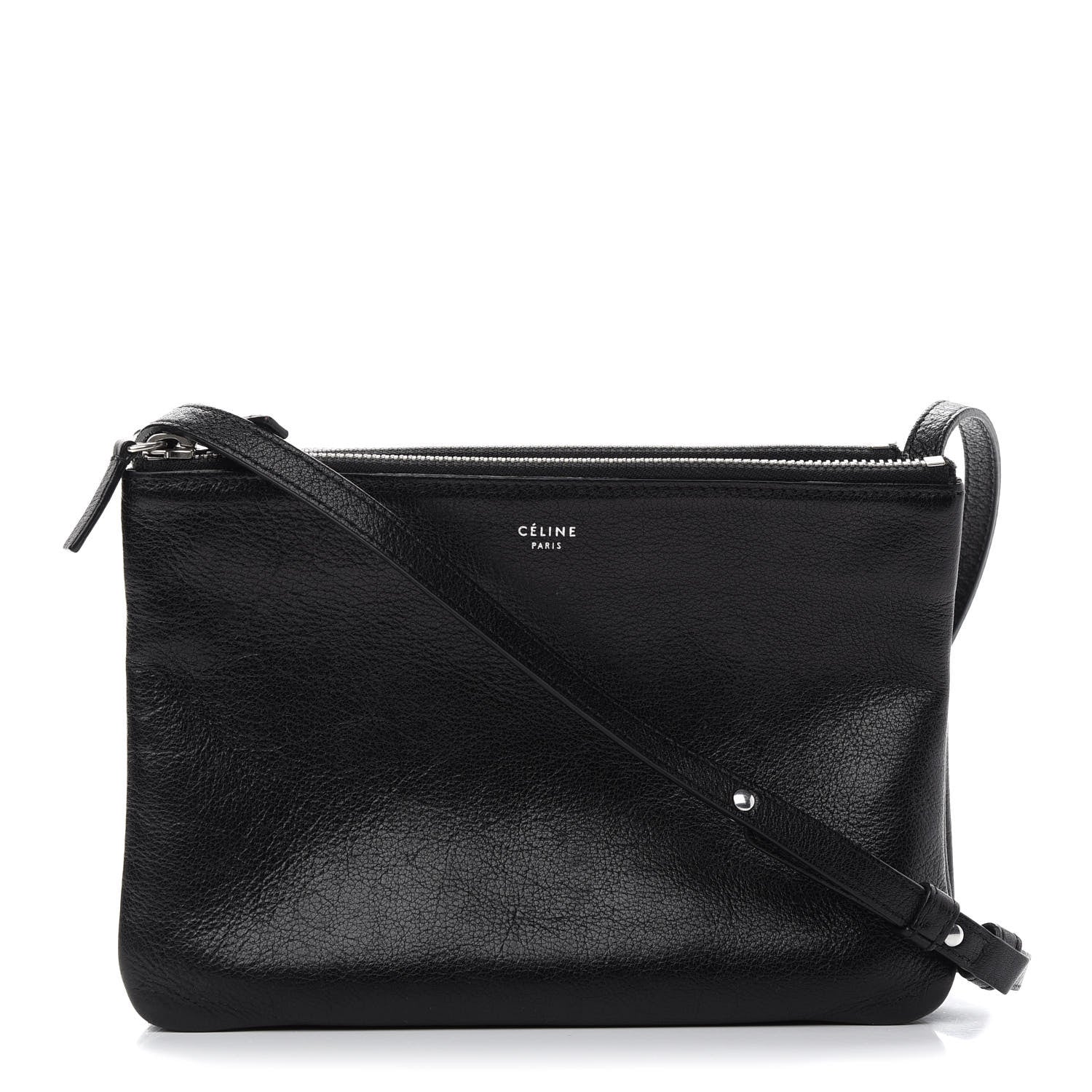 Celine Shiny Textured Calfskin Small Trio Crossbody Bag Black 1 of 10