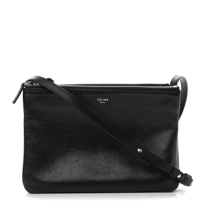 Celine Shiny Textured Calfskin Small Trio Crossbody Bag Black 1 of 10