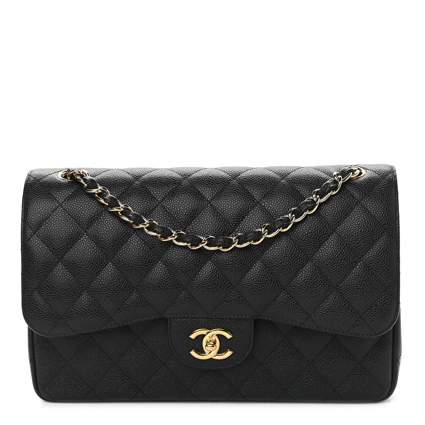 Caviar Quilted Jumbo Double Flap Black