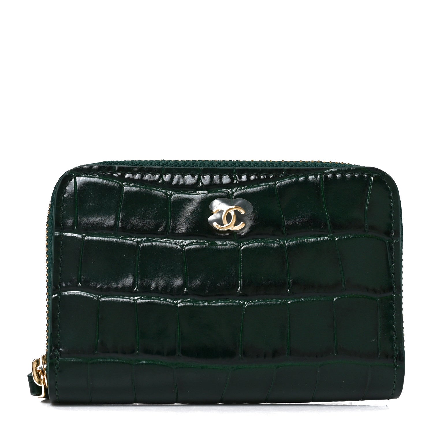 Chanel Calfskin Crocodile Embossed Crococo Coin Purse Emerald 1 of 7