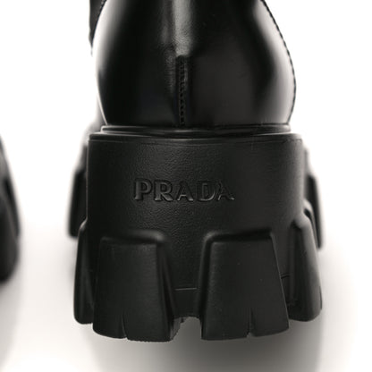 Prada Spazzolato Rois Re-Nylon Metal Triangle Logo Monolith Pouch Pocket 55mm Boots 35 Black 7 of 13