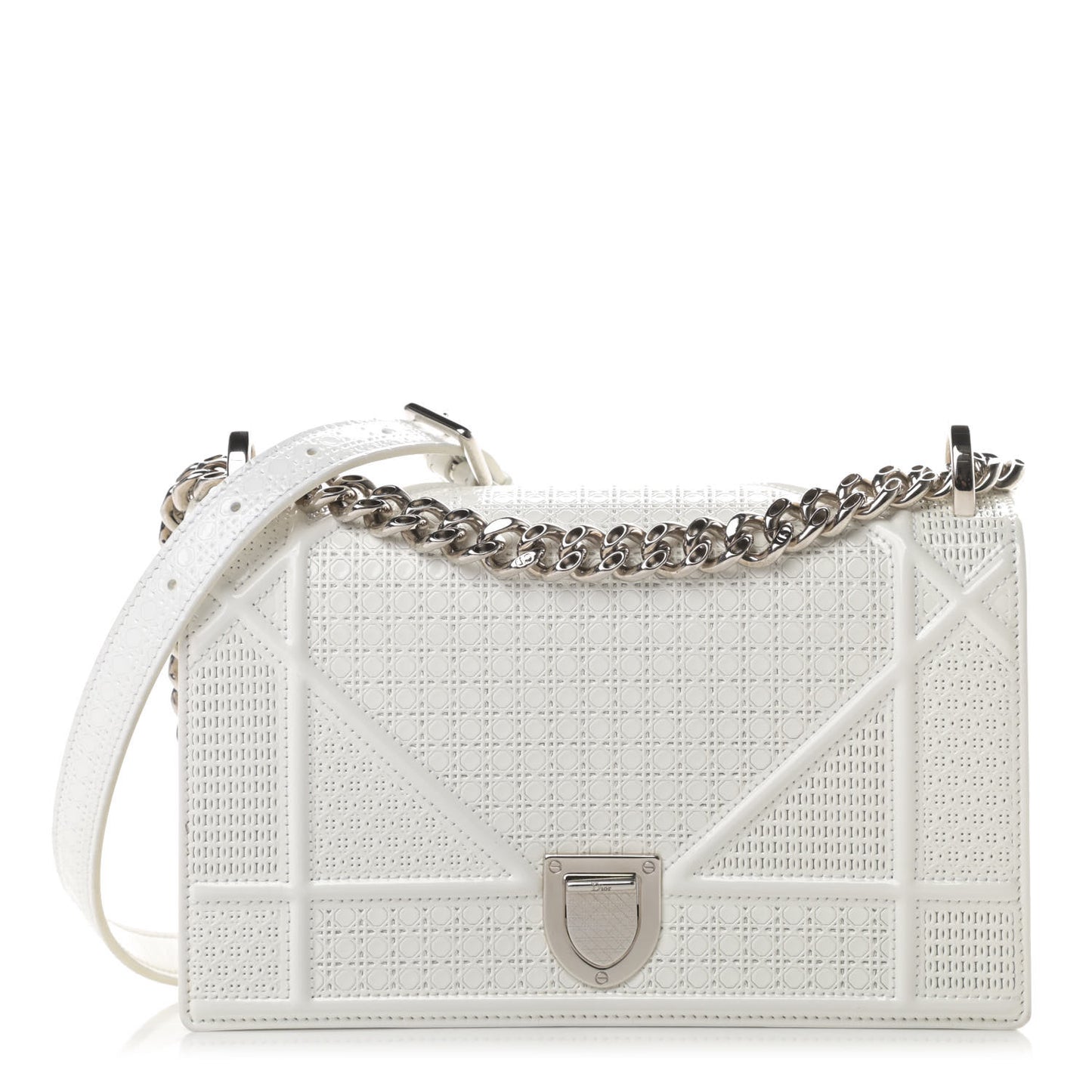 Patent Micro-Cannage Small Diorama Flap Bag White