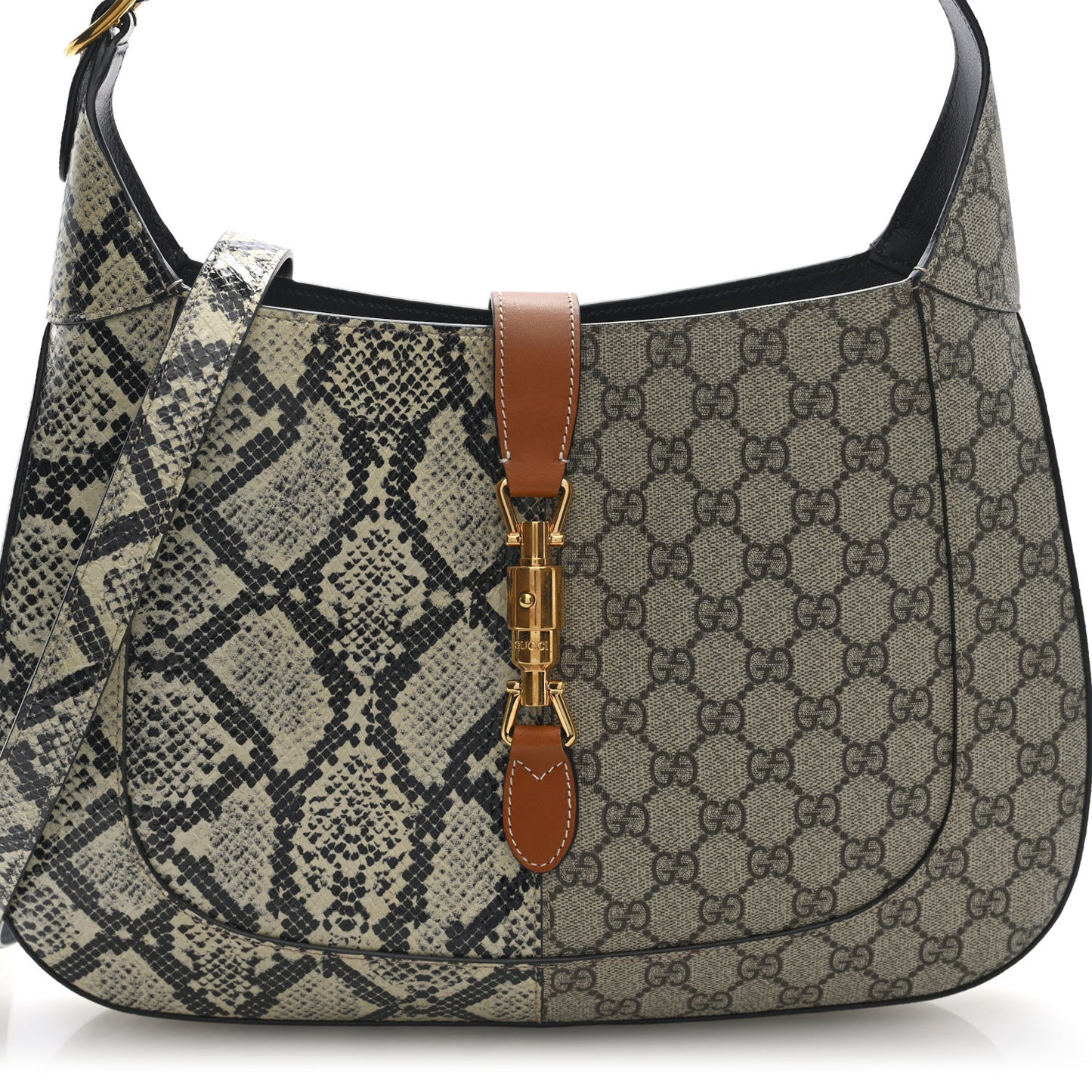 GG Supreme Monogram Snakeskin Medium Jackie 1961 Hobo Beige Ebony