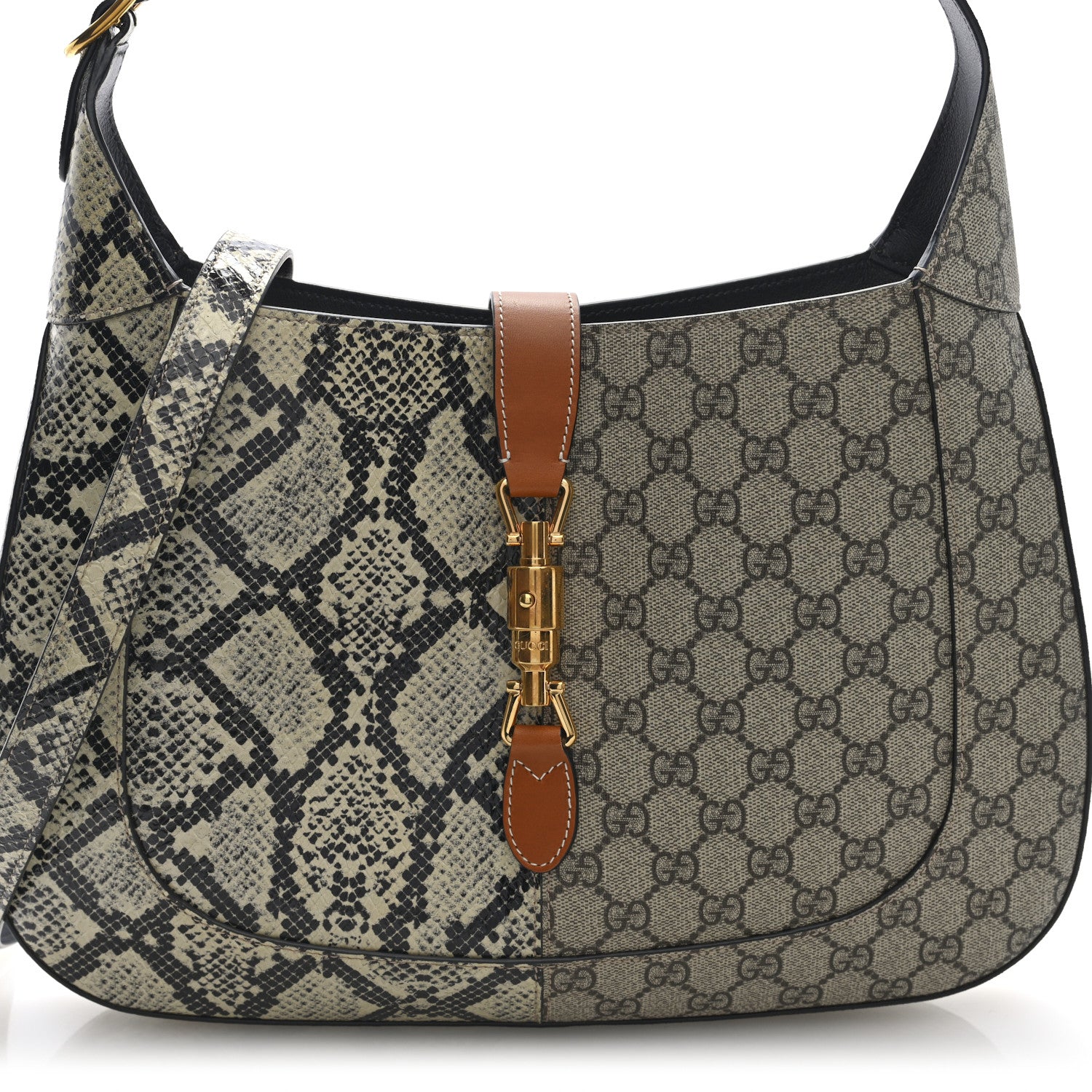 Gucci GG Supreme Monogram Snakeskin Medium Jackie 1961 Hobo Beige Ebony 7 of 9