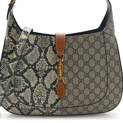 Gucci GG Supreme Monogram Snakeskin Medium Jackie 1961 Hobo Beige Ebony 7 of 9