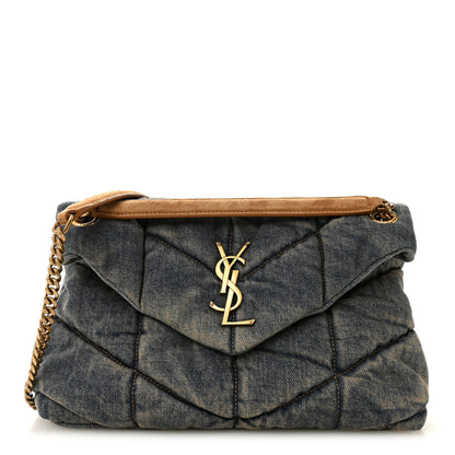 Saint Laurent Denim Quilted Small Loulou Puffer Monogram Chain Satchel Blue Cinnamon 3 of 8